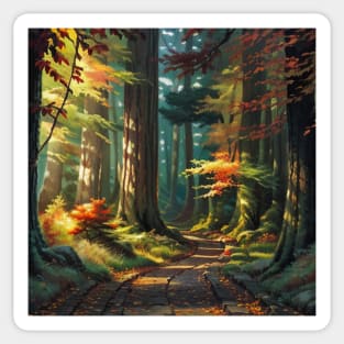 Gorgeous Paved Path in an Autumn Forest Sticker